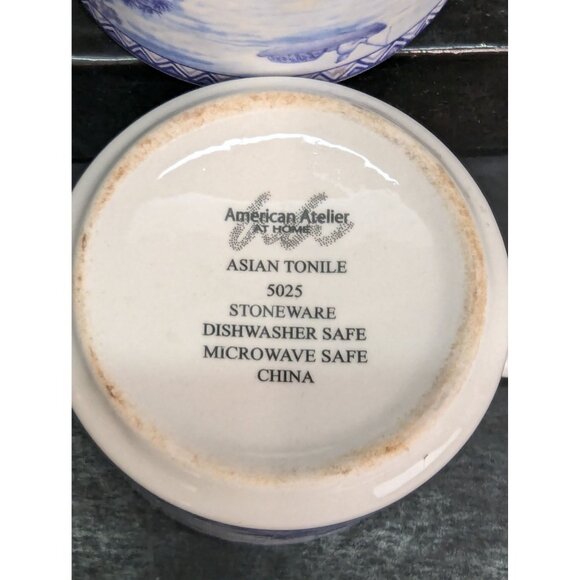 American Atelier At Home Asian Tonile 5025 Stoneware Flat Coffee Cup Lot of 2 - Picture 9 of 9